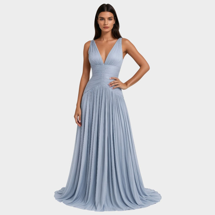 Terébentina™ | Vestido Azul Brillante Fruncido