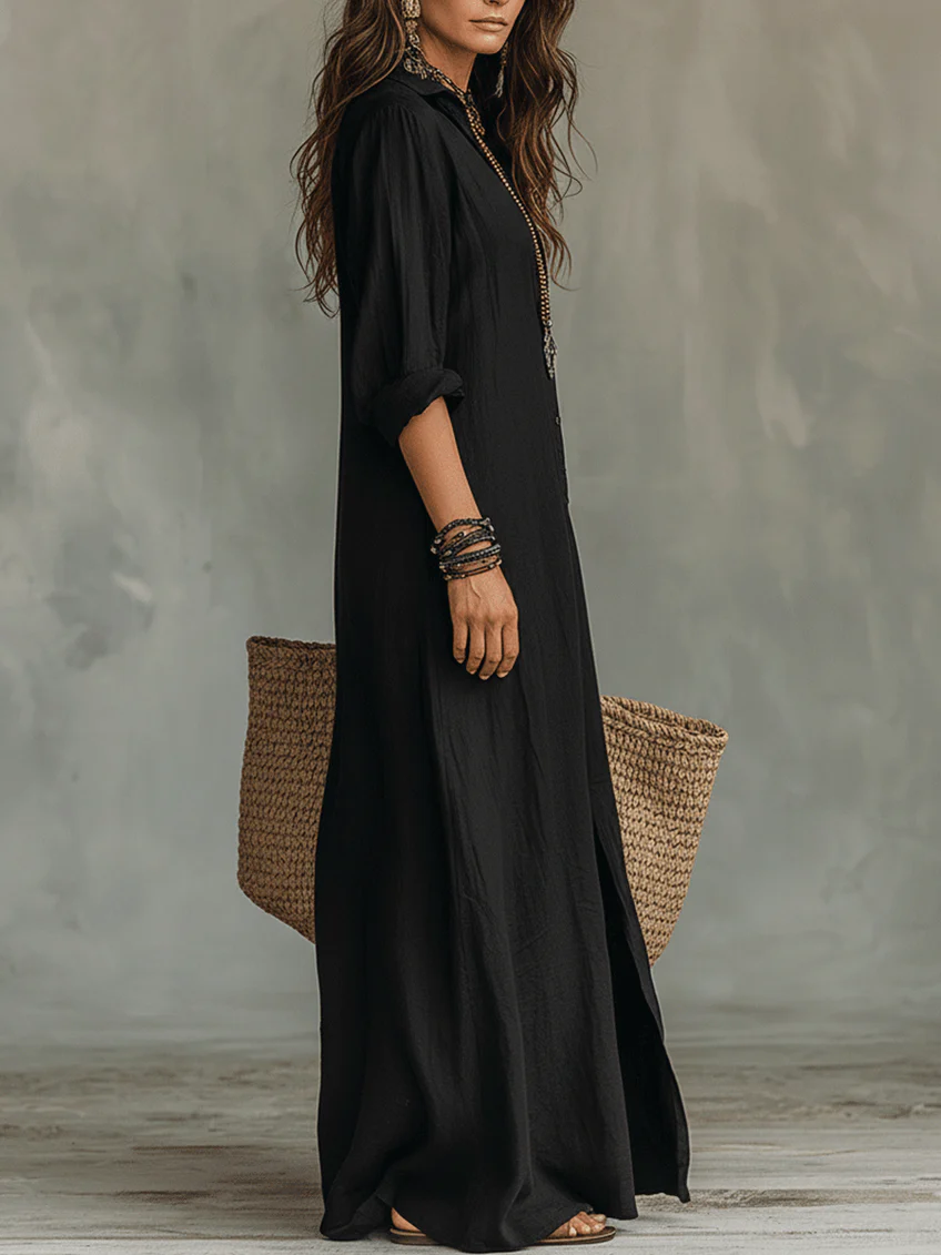 Soline | Vestido maxi con botones y escote en V relajado