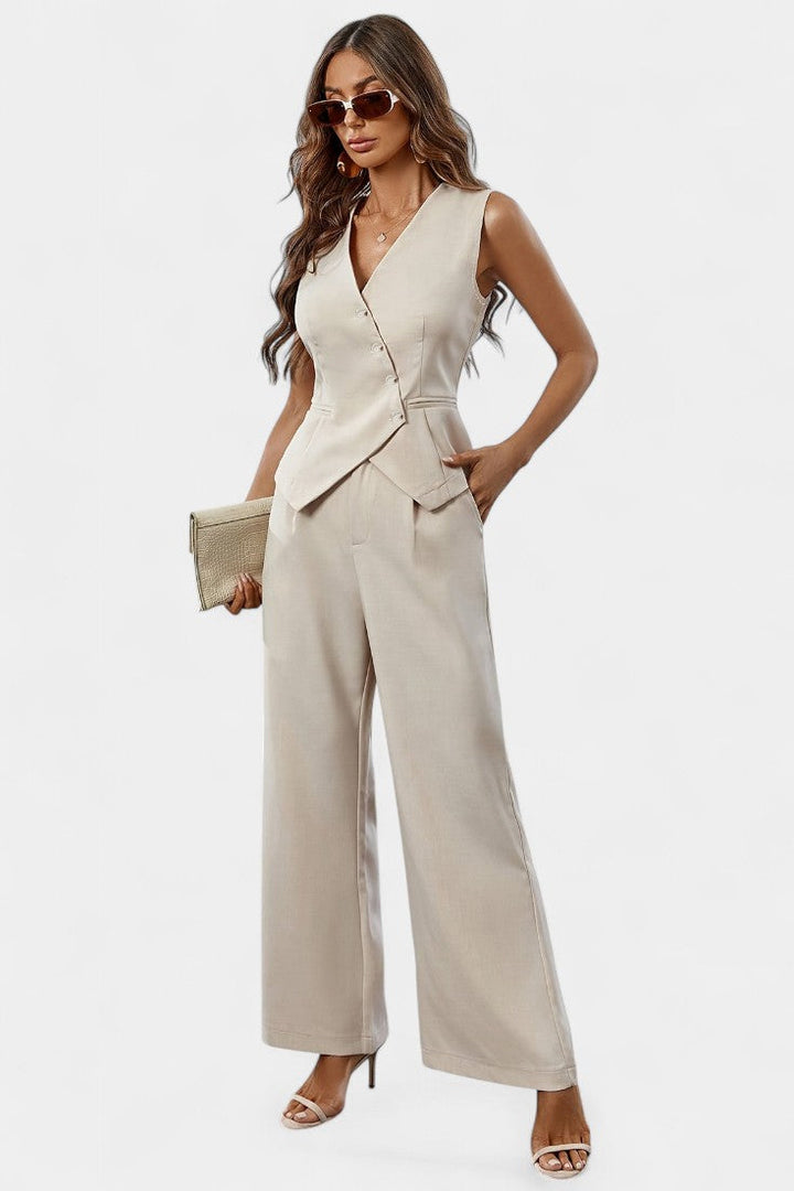 Heskia Conjunto de Chaleco Sin Mangas y Pantalones de Pierna Ancha