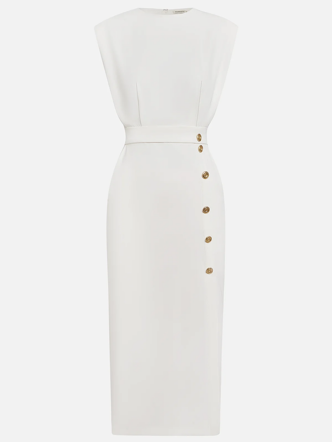 Marlene™ | Vestido Midi Sólido con Abertura de Botón y Escote Redondo