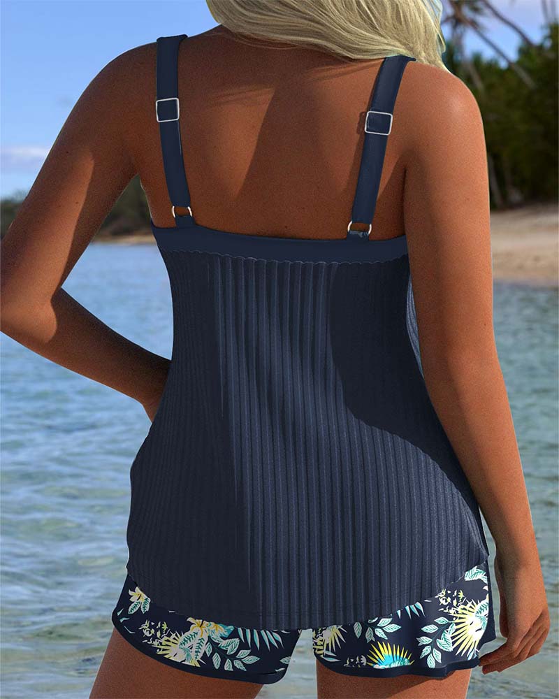 Laluna® | Tankini a Rayas con Pantalón Corto de Playa de Dos Piezas