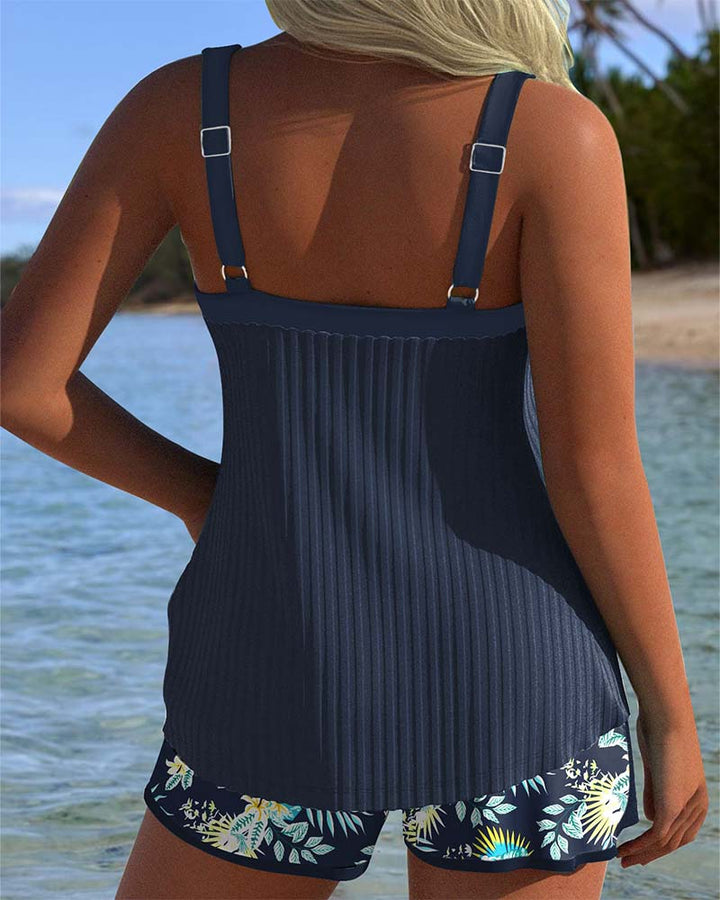 Laluna® | Tankini a Rayas con Pantalón Corto de Playa de Dos Piezas