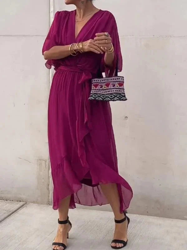 Monica™ | Vestido de Chifón de Seda con Escote en V