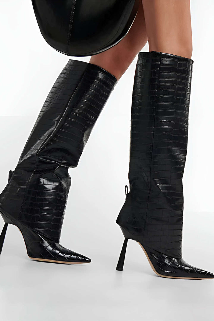Botas de Tacón Alto de Cuero Sintético de Cocodrilo con Punta Afilar