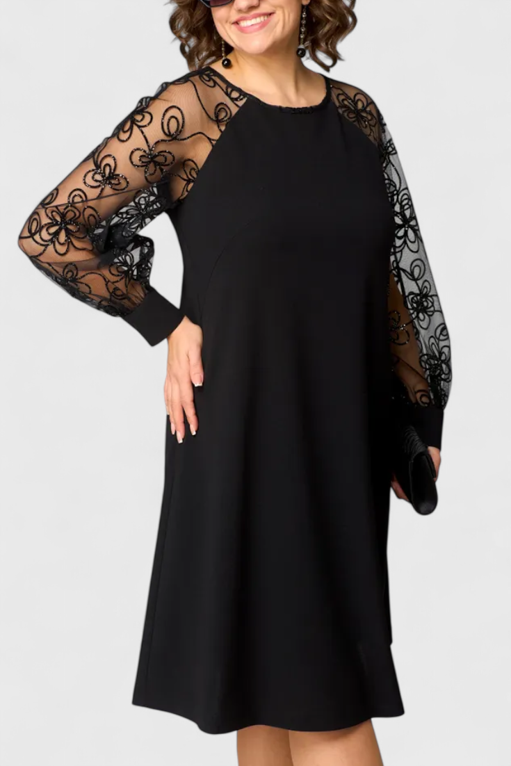 Bellezza Vestido de Encaje con Mangas Largas y Escote Redondo