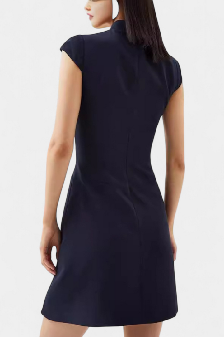 Karen Mini Dress with High Neck and Pleated Detail