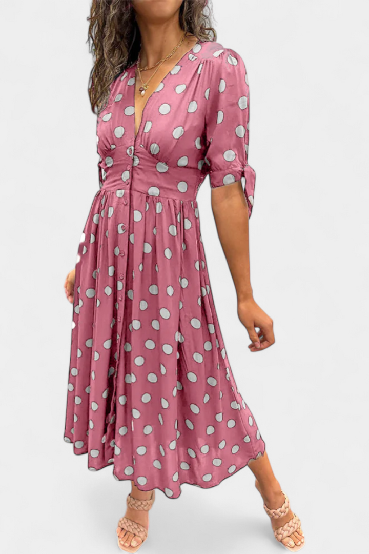 Lizzie Vestido Midi de Lunares con Escote en V Profundo