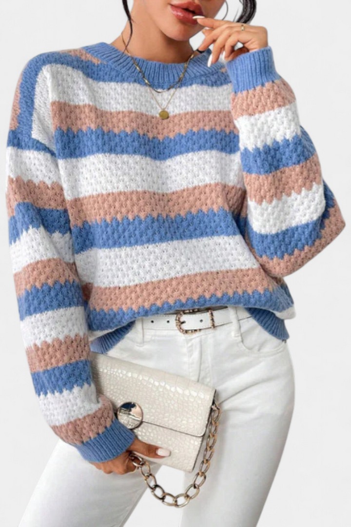 Kristen | Jersey Oversize de Cuello Redondo a Rayas