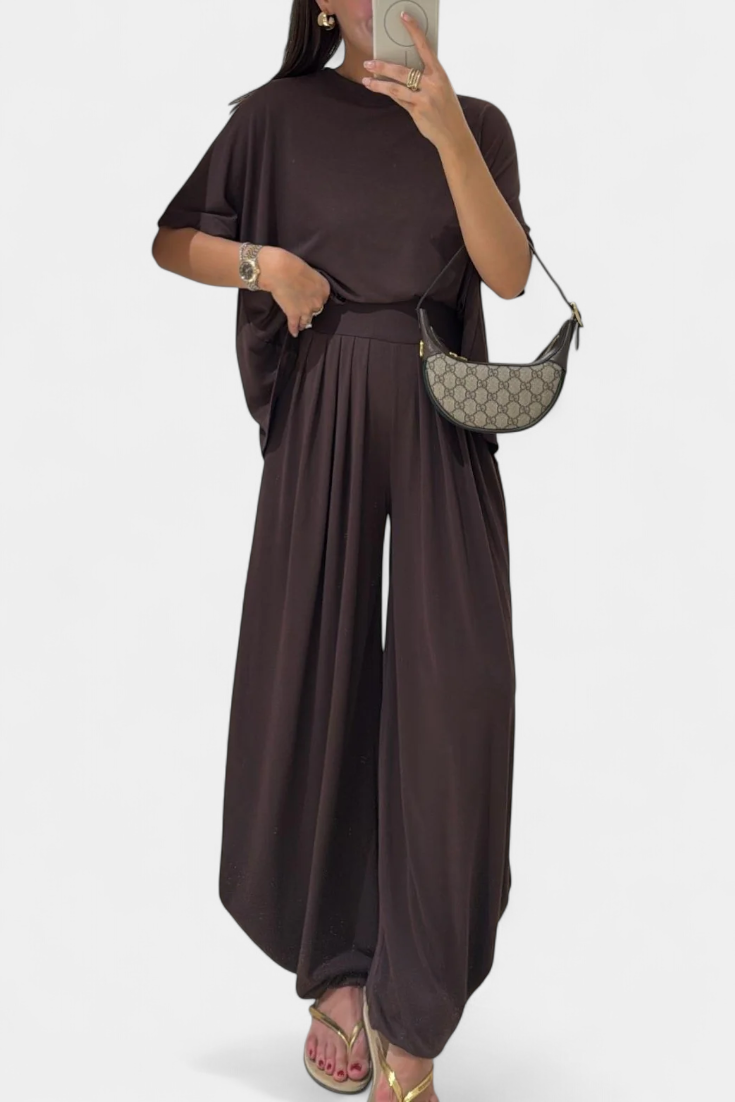 Trista Conjunto Casual de Top Suave y Pantalones de Pierna Ancha