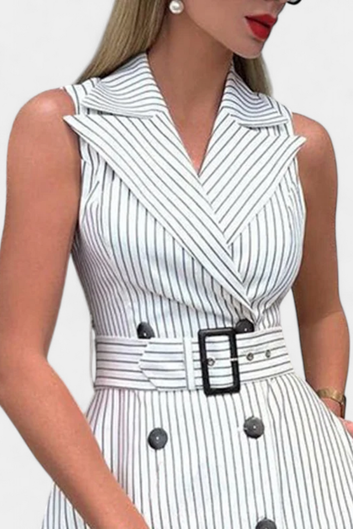Diana Vestido Camisero Midi a Rayas con Cintura Anudada
