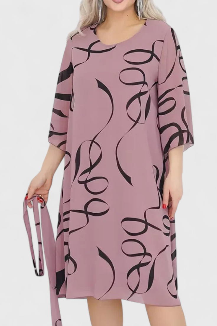Amelie Vestido Midi Estampado con Cinturón y Corte Versátil