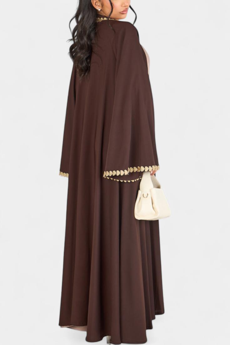 Ginebra Abaya Fluida con Bordado Dorado
