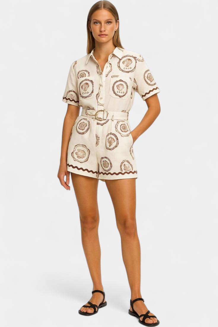 Camiseta Mono Seashell con Detalle de Concha y Botones