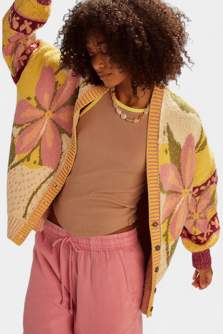 Casey | Cárdigan de Punto con Patrón Floral y Ajuste Suelto
