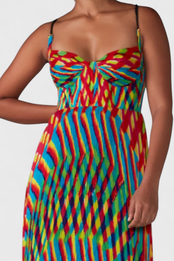 Vestido largo Janis con estampado artístico y escote halter en forma de corazón
