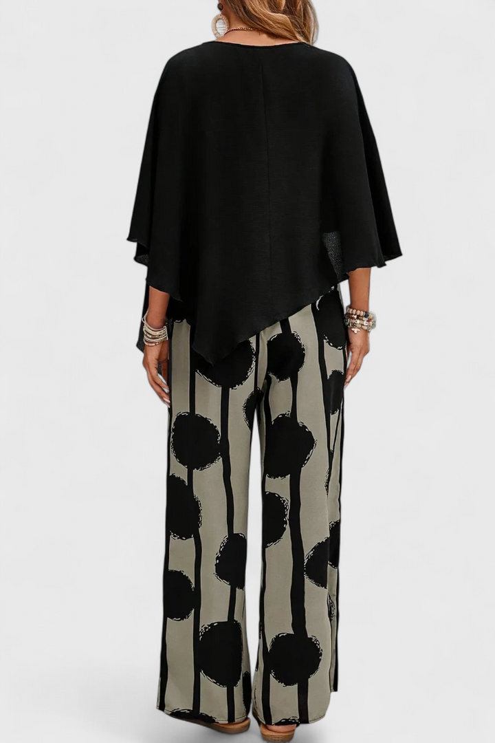 Aleida Conjunto Asimétrico con Top y Pantalón Estampado