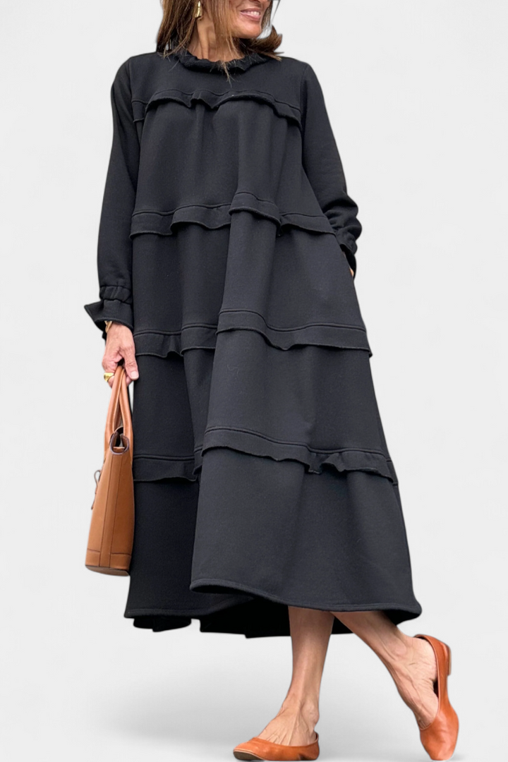 Jada Vestido Sudadera con Volantes y Silueta Casual-Chic