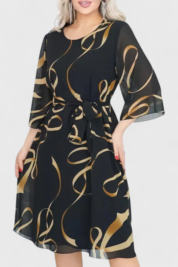 Amelie Vestido Midi Estampado con Cinturón y Corte Versátil