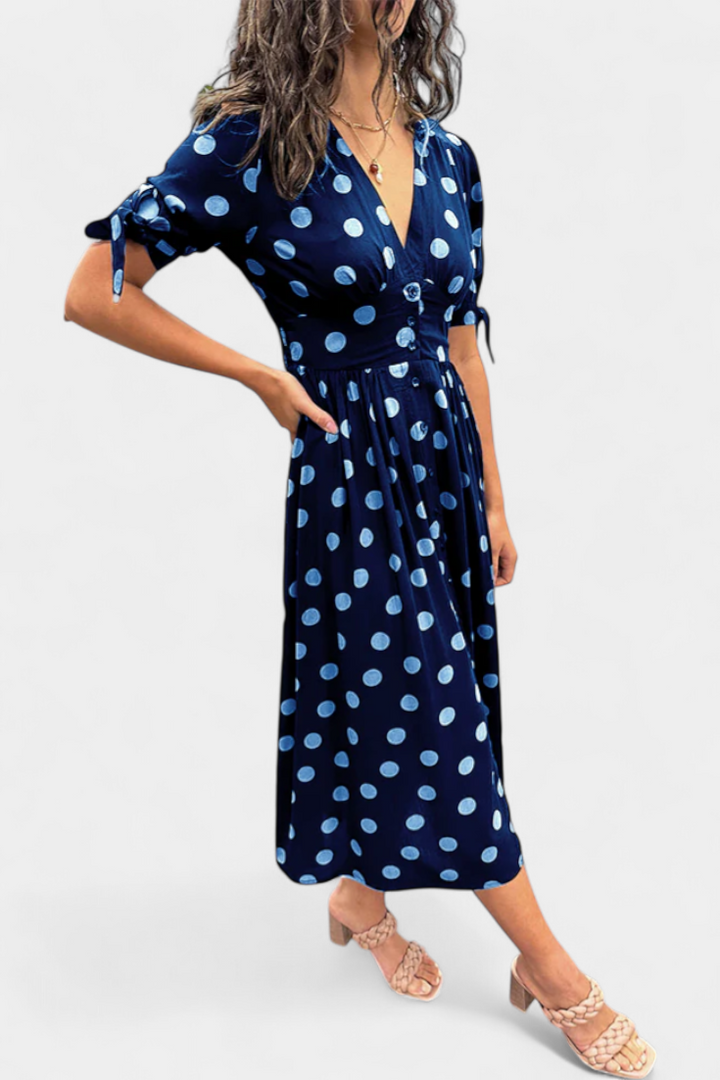 Lizzie Vestido Midi de Lunares con Escote en V Profundo