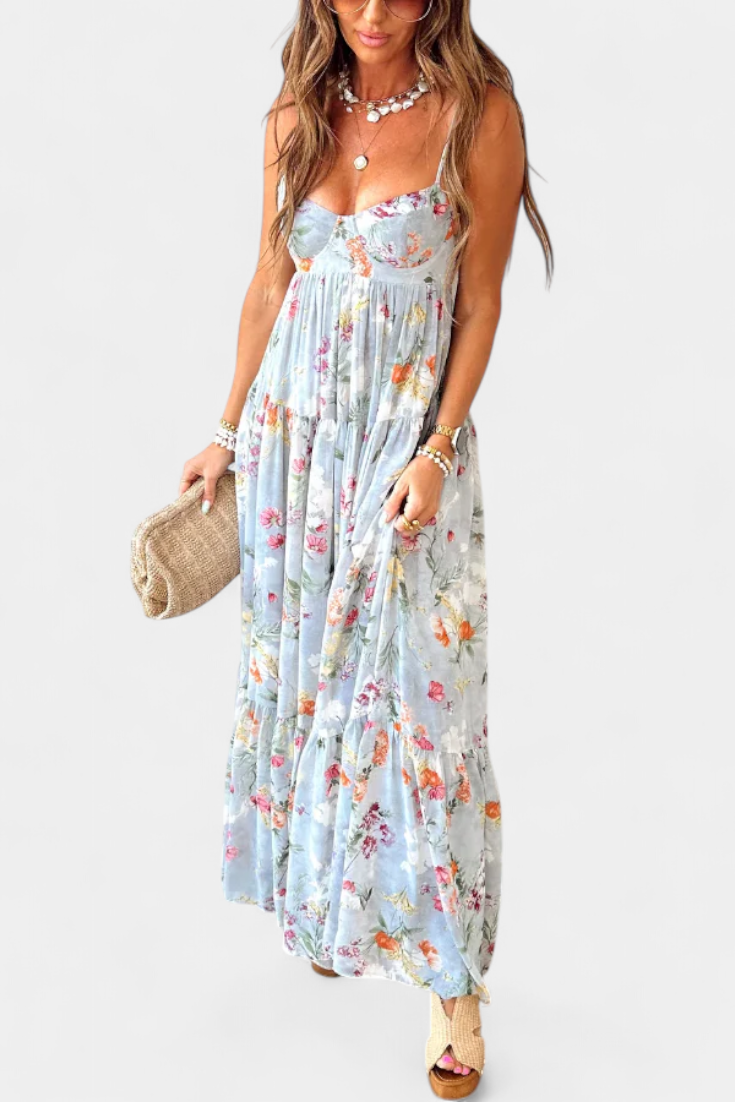 Neha Vestido Floral con Espalda Abierta y Tirantes Finos