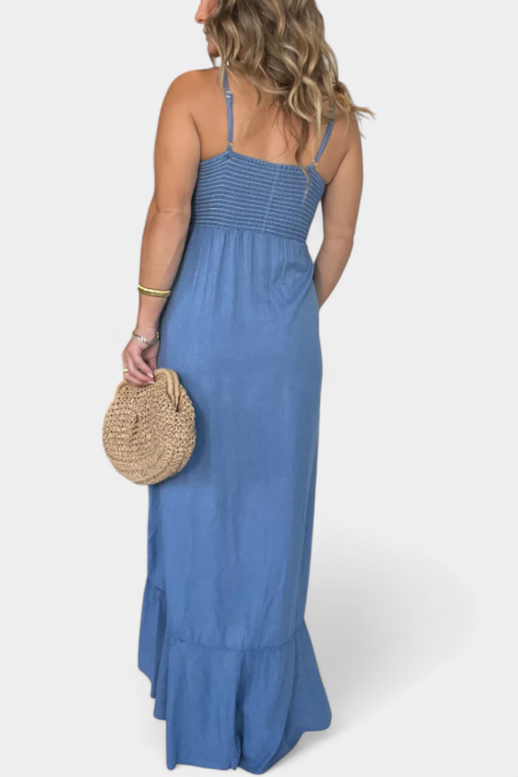 Kailani Vestido Maxi con Volantes y Nudo Frontal