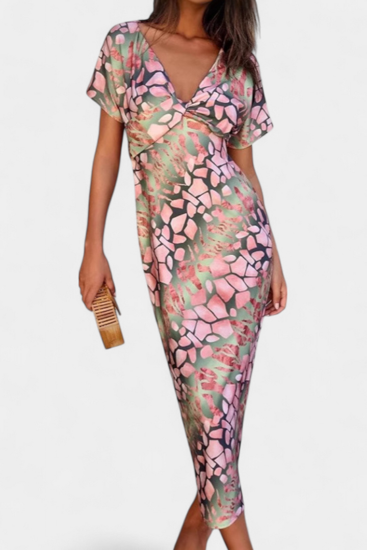 Triana Vestido con Estampado Abstracto y Escote en V