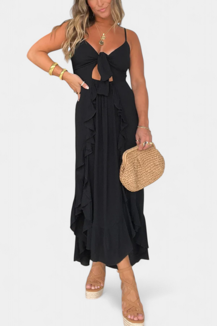 Kailani Vestido Maxi con Volantes y Nudo Frontal