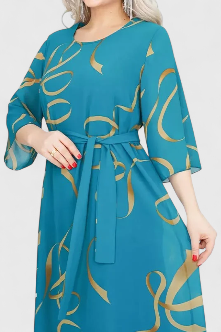 Amelie Vestido Midi Estampado con Cinturón y Corte Versátil