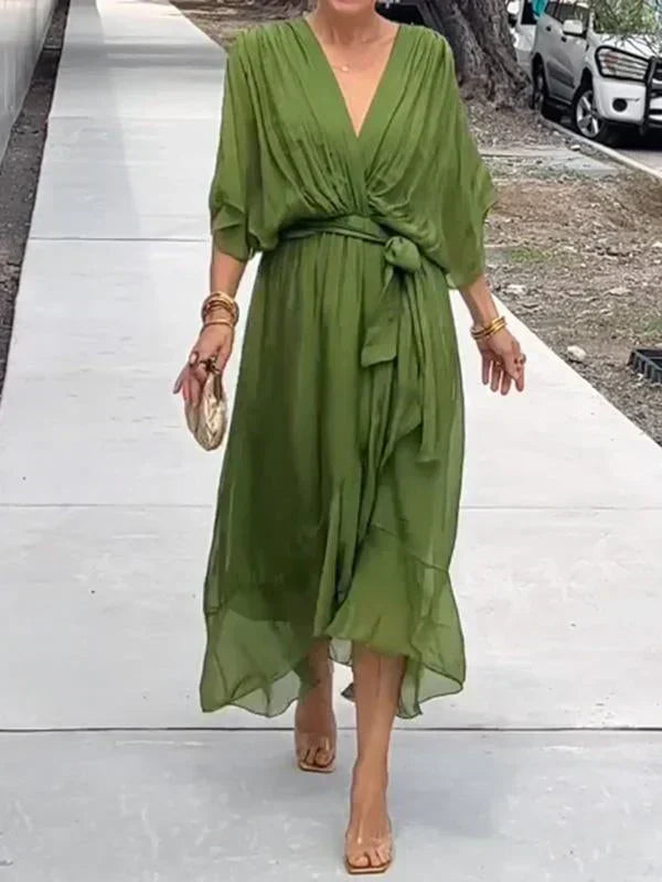 Monica™ | Vestido de Chifón de Seda con Escote en V