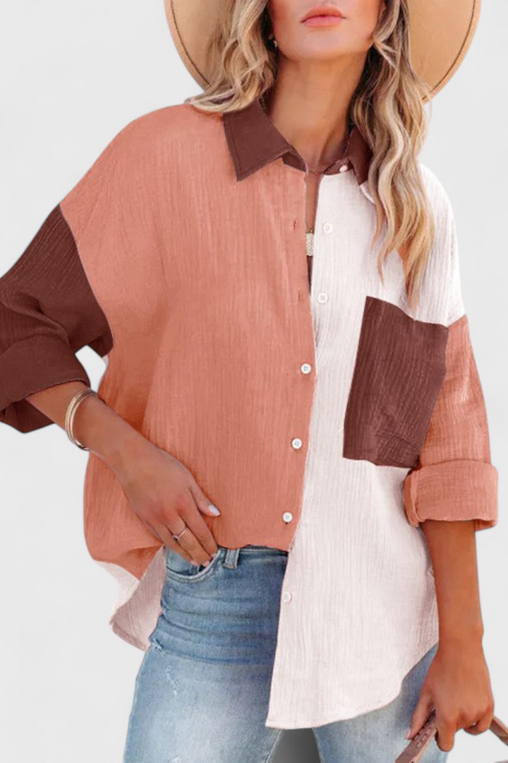 Enebro | Blusa de Botones en Bloque de Color