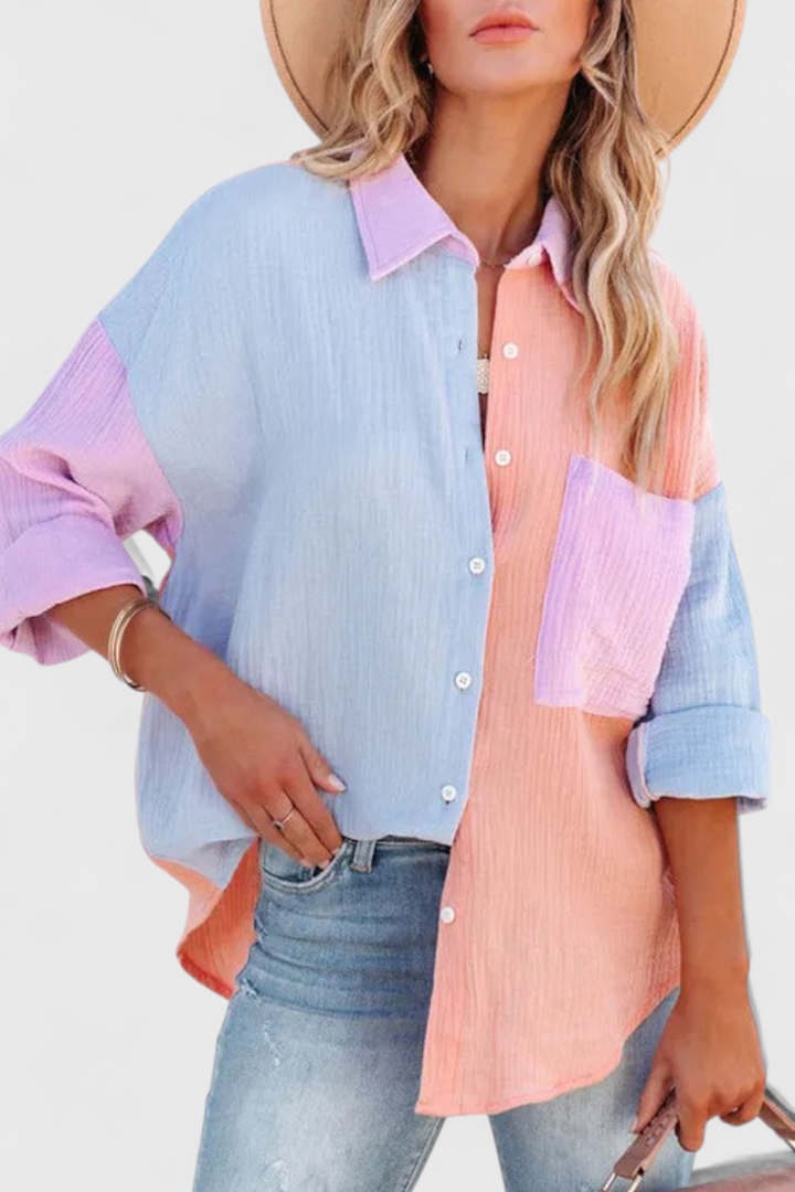 Enebro | Blusa de Botones en Bloque de Color