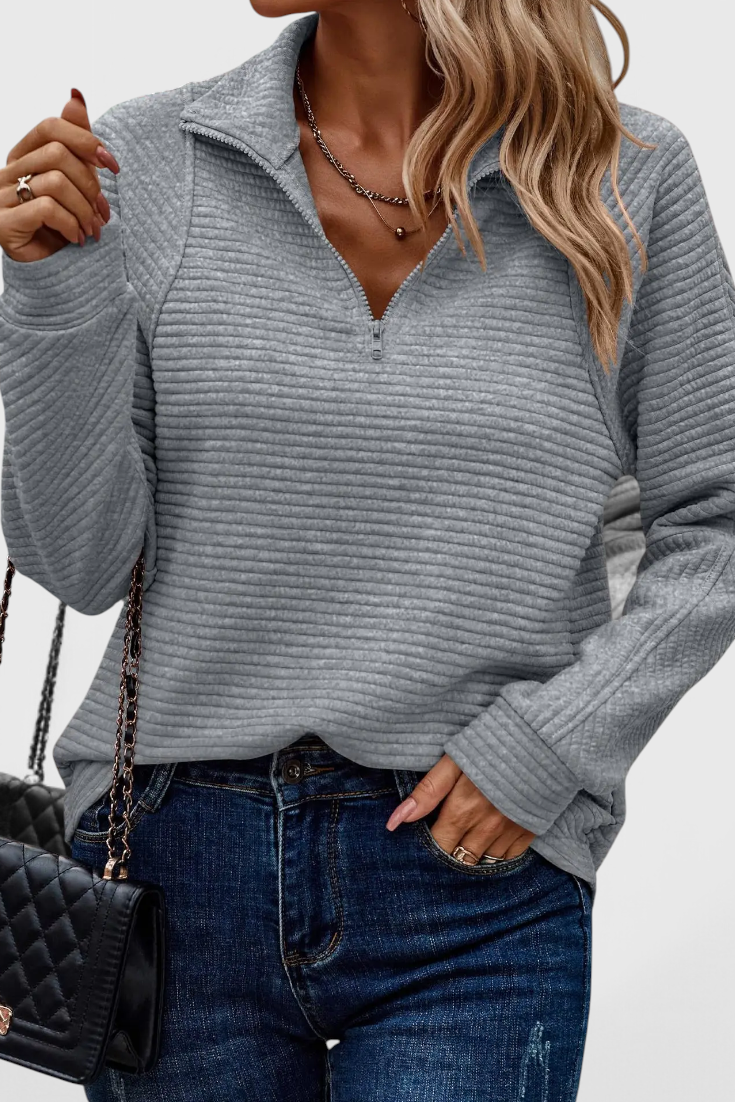 Helena | Jersey de Cuello en V con Cremallera y Manga Larga