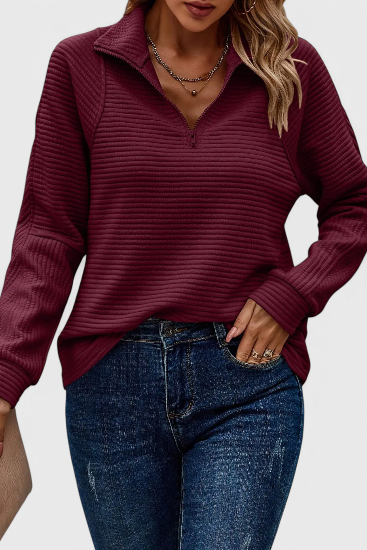 Helena | Jersey de Cuello en V con Cremallera y Manga Larga