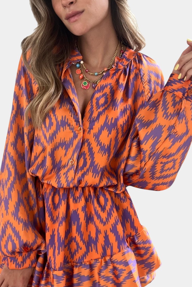Mono Mini Yasmine con Volantes y Estampado Ikat
