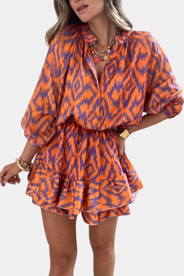 Mono Mini Yasmine con Volantes y Estampado Ikat