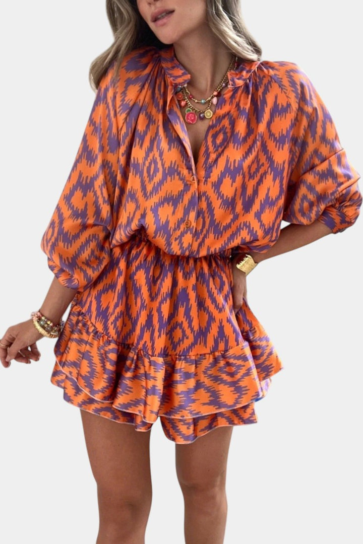 Mono Mini Yasmine con Volantes y Estampado Ikat