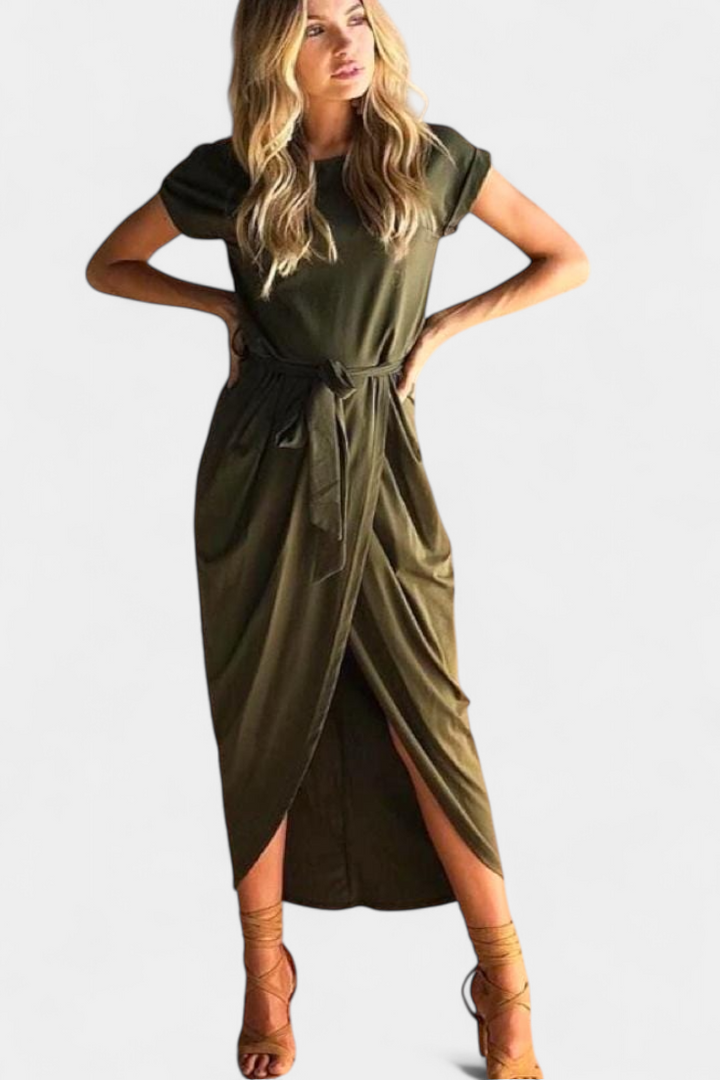 Clarissa Vestido Midi Envolvente con Abertura Lateral