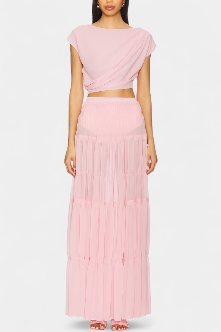 Falda de gasa Nalia con cintura elástica y capas fluidas