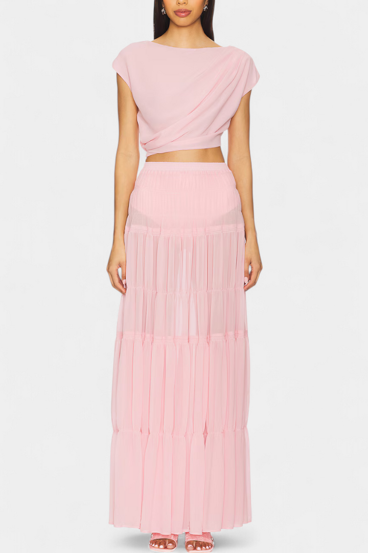 Falda de gasa Nalia con cintura elástica y capas fluidas
