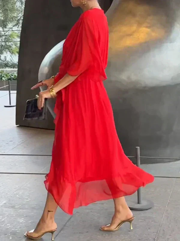 Monica™ | Vestido de Chifón de Seda con Escote en V