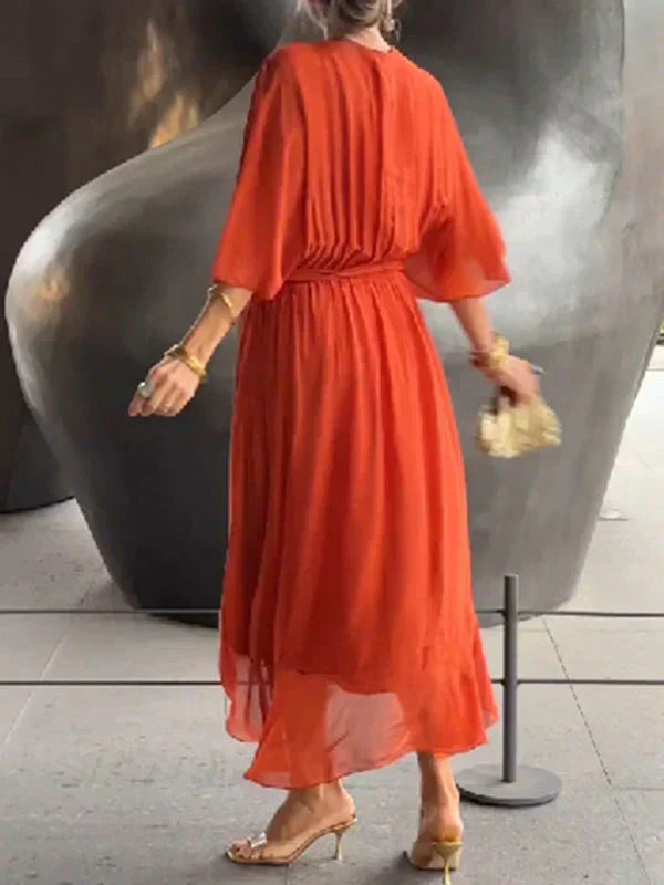 Monica™ | Vestido de Chifón de Seda con Escote en V