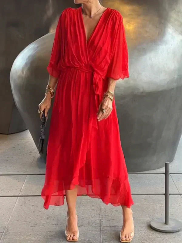 Monica™ | Vestido de Chifón de Seda con Escote en V