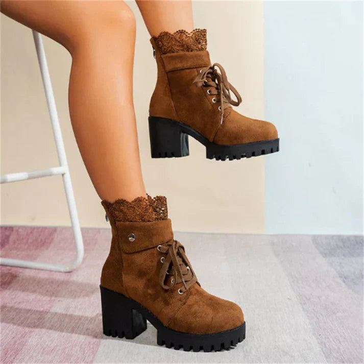 Tania - Botines con encaje y tacón grueso